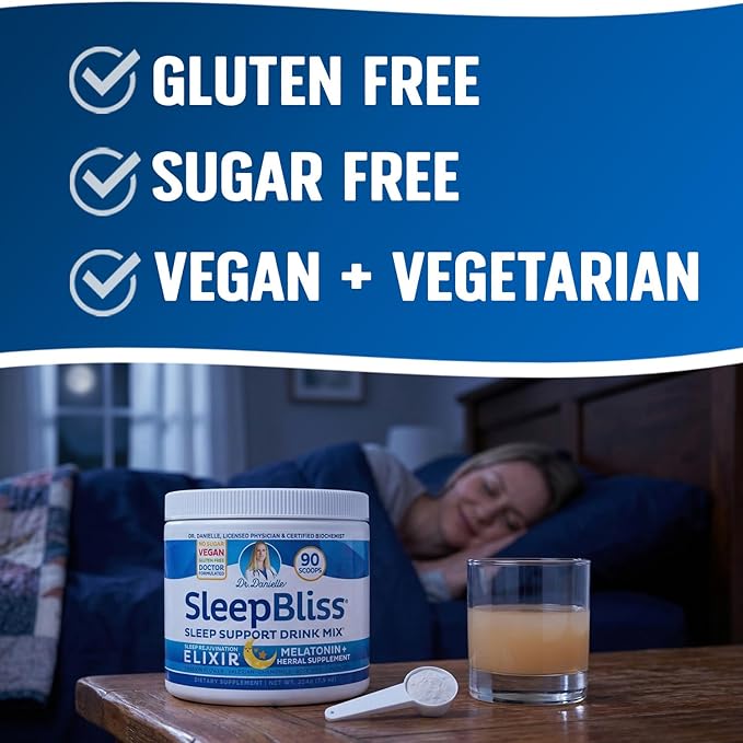 SleepBliss Nighttime Drink Mix – Melatonin Magnesium L-Theanine &amp Herbal Blend – Calming Nighttime Support Powder – Lavender &amp Chamomile – 30 Servings