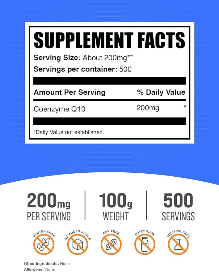 BulkSupplements.com Coenzyme Q10 Powder - Coenzyme Q10 200mg Supplement Nutritional Supplement - Gluten Free 200mg per Serving 100g (3.5 oz) (Pack of 1)