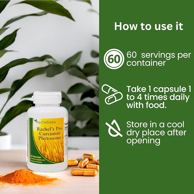 Rachel’s Pro Curcumin Phytosome - High Absorption Meriva Turmeric Gluten-Free Curcumin Supplement 60 Capsules for Daily Use