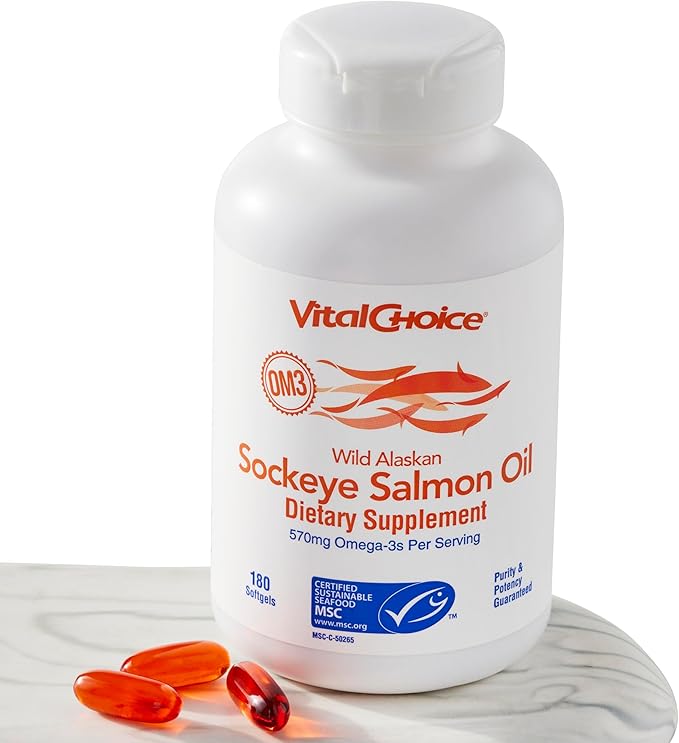 Vital Choice MSC Wild Alaskan Sockeye Salmon Oil Dietary Supplement 180 Softgels