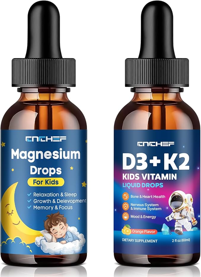 Magnesium Glycinate Liquid Drops for Kids Vitamin D3 K2 Drops for Kids