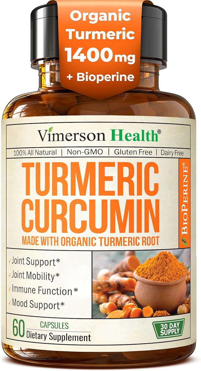Turmeric Curcumin Supplement with Black Pepper Extract - High Potency Organic Turmeric 1400mg &amp 95% Curcuminoids for Joint &amp Digestive Health - Joint Support Supplement - 60 Vegan Curcuma Caps