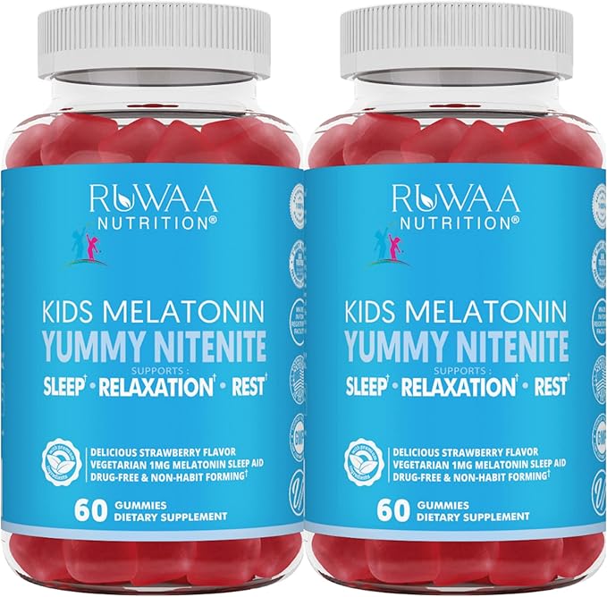 RUWAA NUTRITION Melatonin Gummies Safe Drug-Free &amp Effective Natural Sleep Aid Supplement for Children. Kids 1mg Melatonin Gummy Gluten-Free Vegetarian Restful Sleep Products for Ages 4+ 120ct