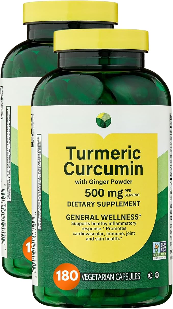 KP+ Turmeric Curcumin with Ginger Powder | 500 mg Dietary Supplement | General Wellness | 180 Vegetarian Capsules | Pack of 2