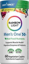 Rainbow Light Mens Multivitamin One + for 50 Plus | 60 Caplets | Supports Muscle Health | with Vitamins C D and Zinc | Real Food Nutrients Digestive Enzymes &amp Probiotics
