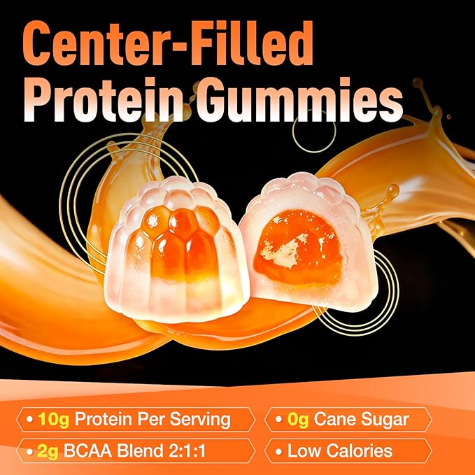 Whey Protein Gummies with BCAA 2:1:1 10g Protein per Serving for Men &amp Women Low Calorie Sugar Free Orange Flavor 120 Count