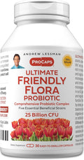 ANDREW LESSMAN Ultimate Friendly Flora Probiotic 30 Capsules - 25 Billion CFU Comprehensive Blend of Five Probiotic Strains Powerful Immune and Digestive Support. Probiotics for Women or Men