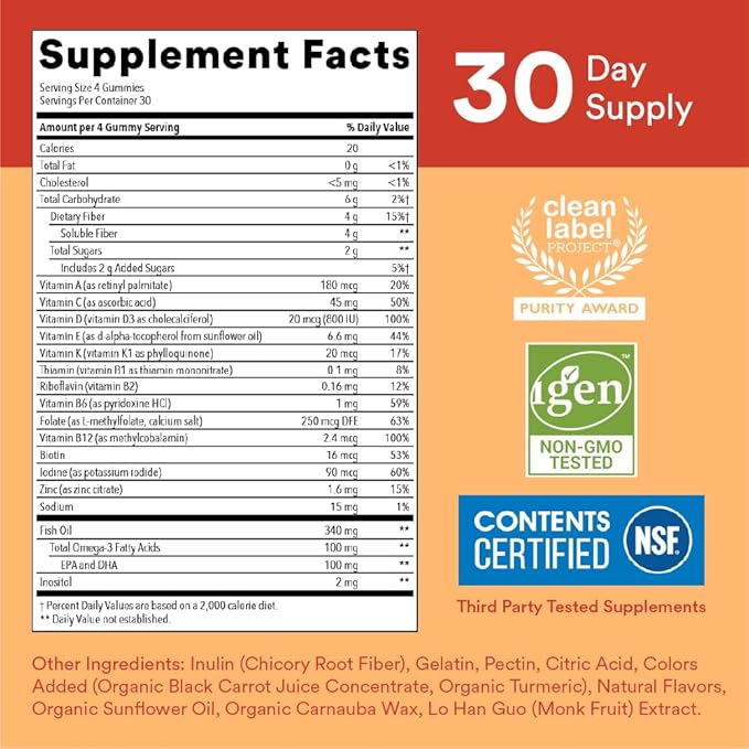 SmartyPants Prenatal Vitamins for Women Multivitamin Gummies: Omega 3 Fish Oil (EPA/DHA) &amp Kids Multivitamin Gummies and Fiber Supplement: Omega 3 Fish Oil (EPA/DHA)