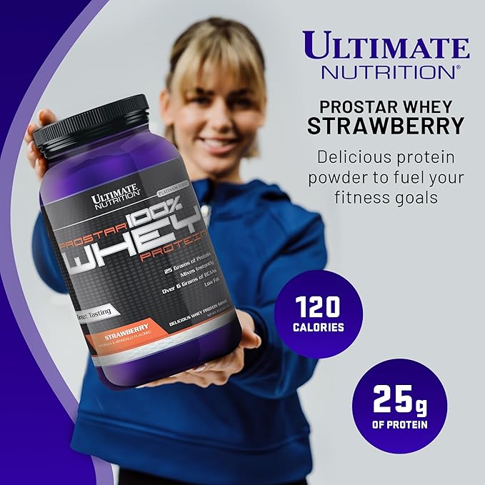 Ultimate Nutrition Prostar Whey Protein Powder Isolate Strawberry - Low Carb High Protein Powder Shake for Muscle Gain &amp Recovery - Low Sodium Low-Fat &amp Keto Friendly - 2 lbs Tub