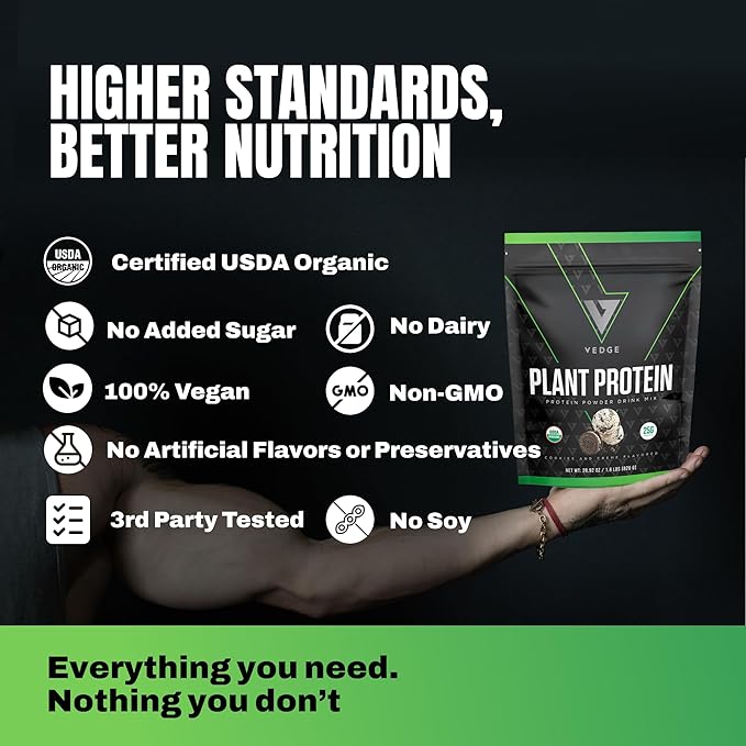 VEDGE Vegan Protein Powder - Plant Protein Powder with Pea Pumpkin &amp Sunflower - USDA Organic Amino Acids Dairy Free Soy Free Keto Non GMO - Cookies and Creme - 20 Servings