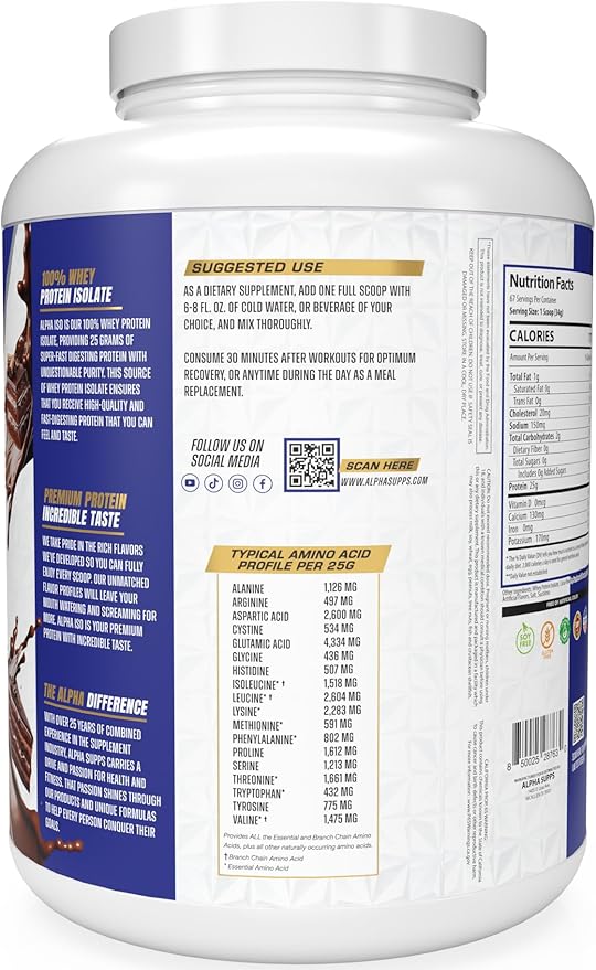 Alpha Supps ISO Low Carb 100% Whey Protein Isolate Powder 25 Grams Per Serving Helps Support Muscle Growth Low Sugar and Gluten Free (5 Pound (Pack of 1) Chocolate Cake)