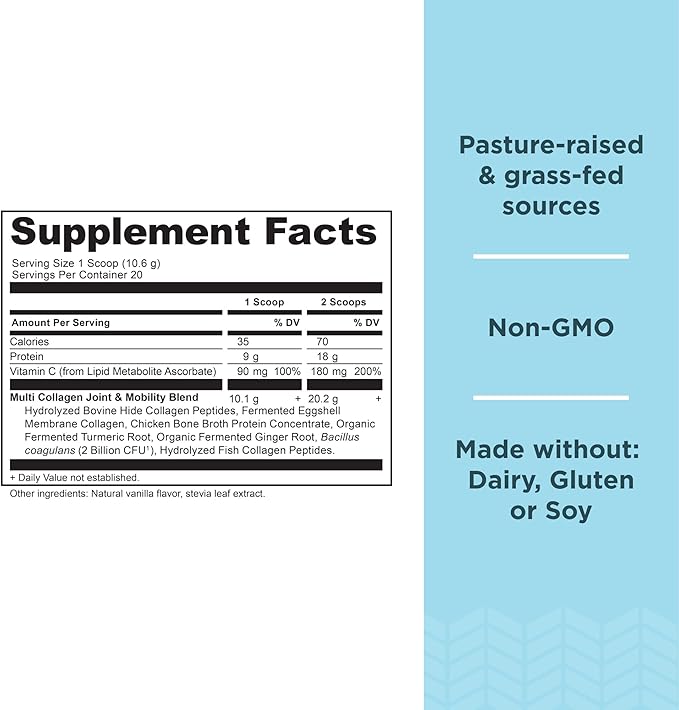 Ancient Nutrition Collagen Powder Protein Multi Collagen Protein Powder Joint + Mobility 20 Serving Joint Supplement with Hydrolyzed Collagen Peptides for Post Workout 7.48oz