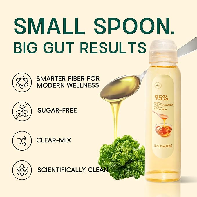 YVIP 95% Fructooligosaccharides (FOS) Prebiotic Fiber - Natural Digestive &amp Gut Health Support - Ideal for Whole Familly Low GI Liquid Fiber Supplement (290mL)