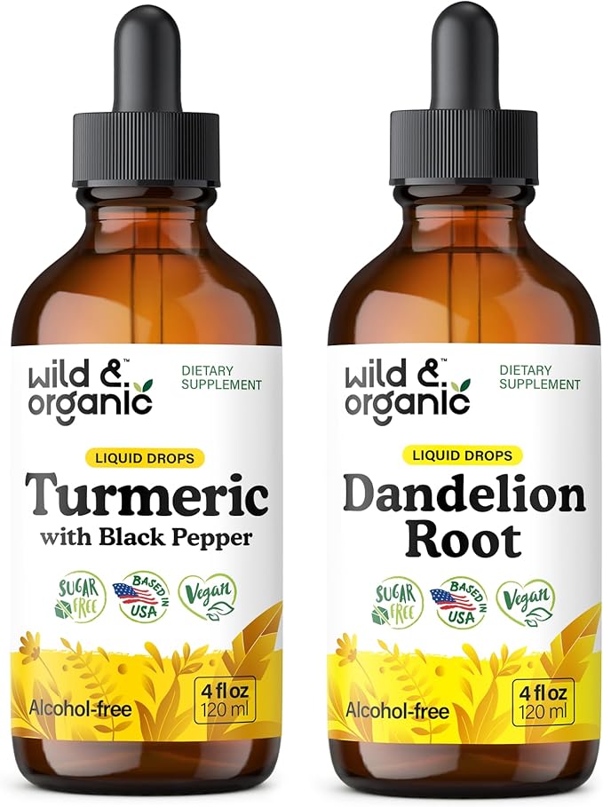 Wild &amp Organic Turmeric Tincture 4 fl oz &amp Dandelion Root Tincture 4 fl oz