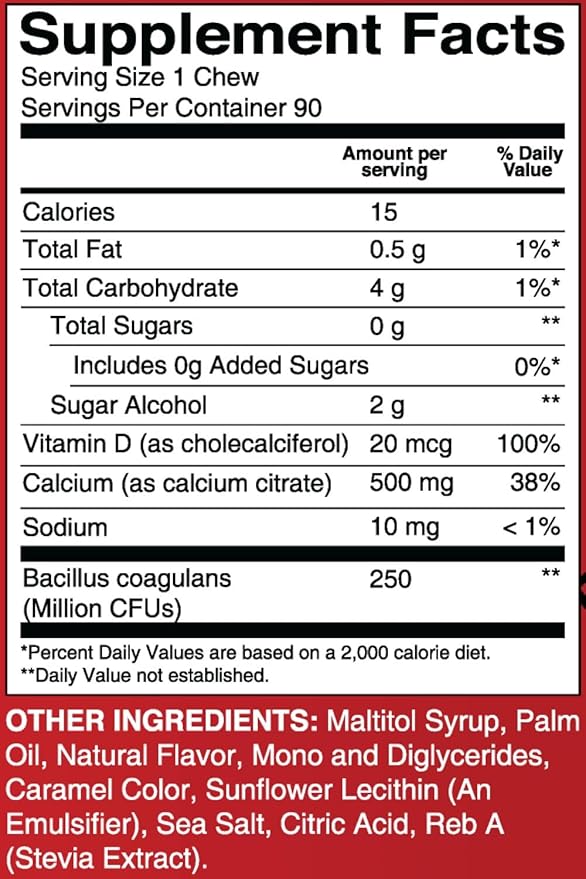 BariatricPal Sugar-Free Calcium Citrate Soft Chews | 500mg with Vitamin D &amp Probiotics | Caramel Apple | 90 Count (1 Month Supply)
