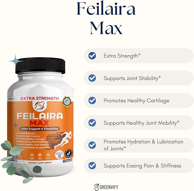 Feilaira Max Extra Strength Joint Support Supplement 1500mg Glucosamine 60 Capsules 20 Day Supply (1)