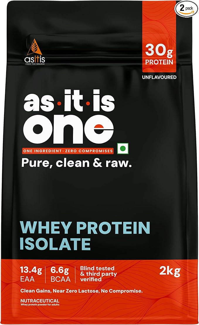 AS-IT-IS Nutrition Whey Protein Isolate 90% - 2 Kg/70.5 Oz | Protein 27g &amp Bcaa 5.9g Per Serving Fast Absorption Perfect as Post-workout Nutrition Cross-flow Microfiltered