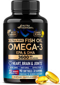 Omega 3 Fish Oil 3600 mg - Omega 3 Supplement | EPA &amp DHA - Heavy Metals Free - Heart Brain &amp Joint Support - Purified Fish Oil for Men &amp Women - Lemon Flavored - Made in USA 90 Softgels