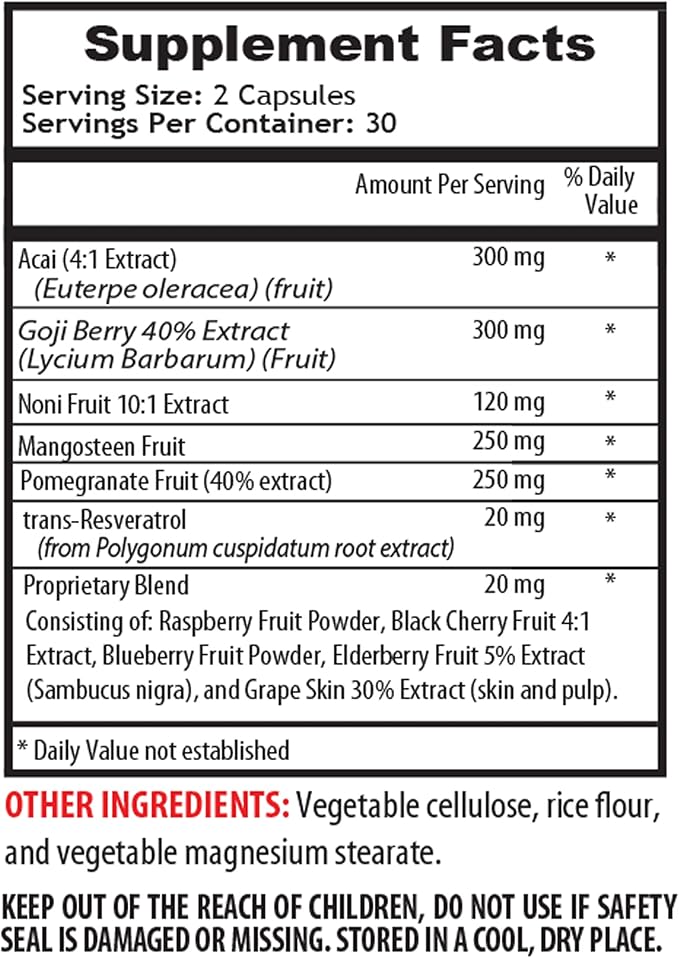 antioxidant multivitamin - ANTIOXIDANT MEGA COMPLEX 1440 MG - Resveratrol complex Acai berry pills Trans-resveratrol Goji berry pills Pomegranate extract capsules Mangosteen - 2B 120 Capsules