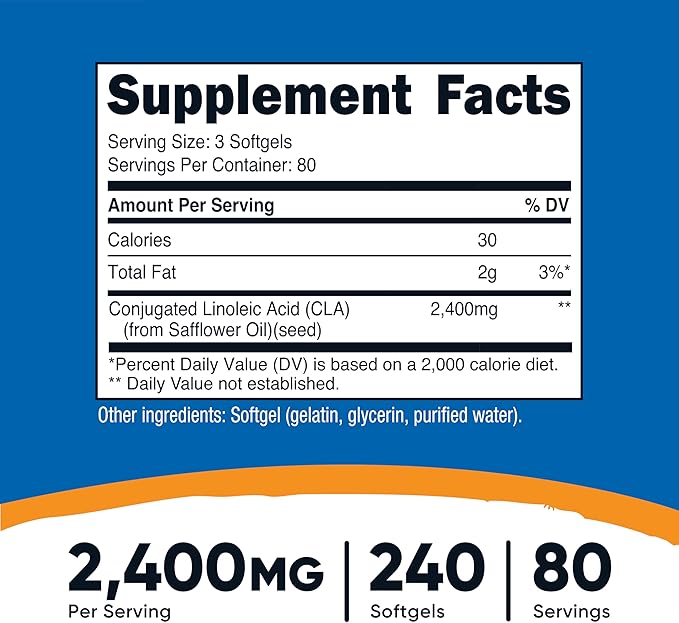 Nutricost CLA (Conjugated Linoleic Acid) 2400mg 240 Softgels - Gluten Free Non-GMO 800mg Per Softgel (3 Bottles)