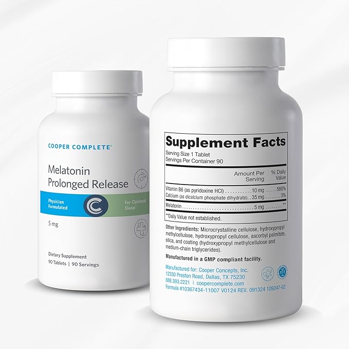 Prolonged Release Melatonin 5mg.Two-Phased delivery Releases melatonin QuicklyThen steadily Over six Hours.B6 (pyridoxine HCI) and Calcium aid in melatonin biosynthesis 90 Tablets per Bottle