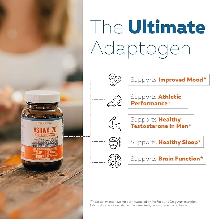 Ashwa-70®: Ashwagandha Extract - 35% Withanolides | Max Strength Highest Withanolide Concentration - Mood &amp Performance - Enhanced Absorption with BioPerine® Black Pepper (60 Capsules)