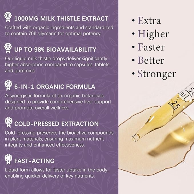 Organic Milk Thistle Extract Liquid for Liver Cleanse Detox &amp Repair Silymarin Milk Thistle Drops Supplement with Dandelion &amp Artichoke for Liver Support Vegan Alcohol-Free 2 FL OZ