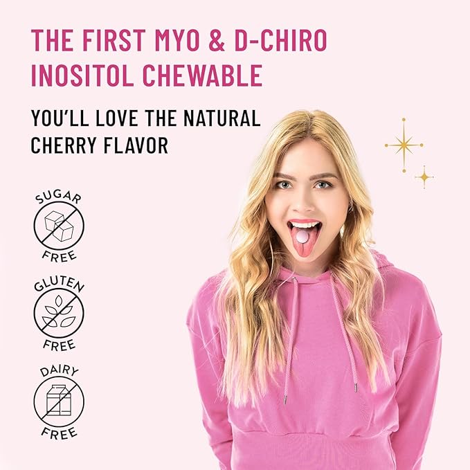Legendairy Milk Myo Inositol and D Chiro Inositol Supplement for Women 40:1 Ratio PCOS Fertility Support Hormone Balance Sugar Free Vegan Chewable Tablets Cherry Flavor 90 Day Supply Pack of 3