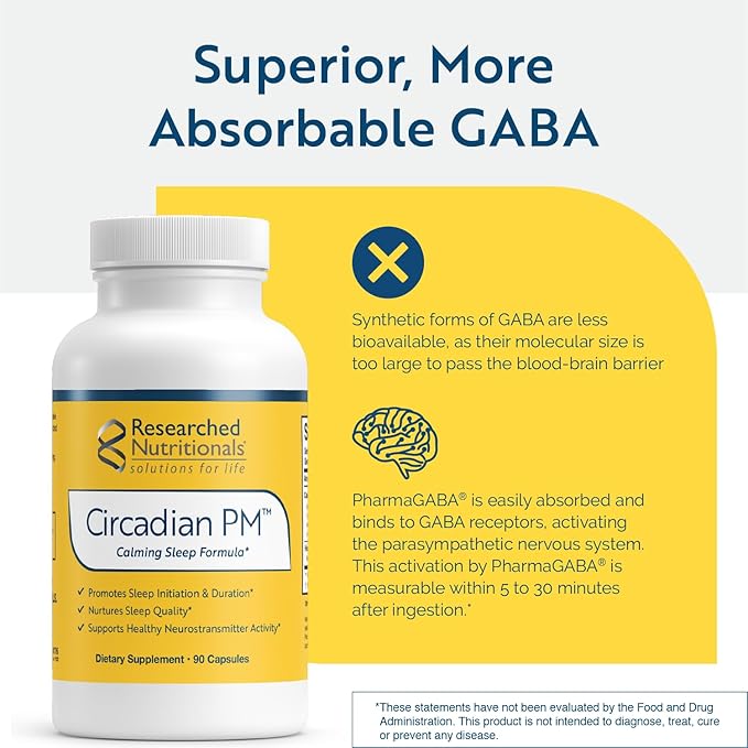 Researched Nutritionals Nighttime Support with Circadian PM and Magnesium Glycinate - 2 Product Bundle with Melatonin Valerian 5-HTP GABA and a Magnesium Supplement