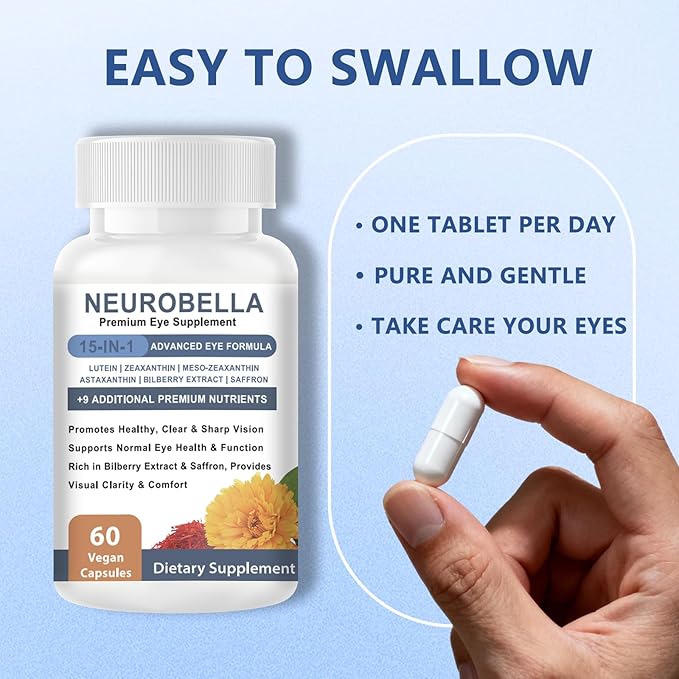 Neurobella Eye Formula 15-in-1 Eye Nutritional Support Capsules - Containing carotenoids (Lutein zeaxanthin etc.)Bilberry Extract and Saffron 60 Capsules