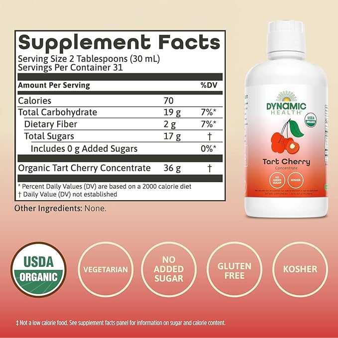 Dynamic Health Organic Tart Cherry and KAL Calming Magnesium Powder - Unsweetened 100% Juice Concentrate and Lemon Lime Flavor Magnesium Supplement - 31 Servings 32oz and 40 Servings 9.5 OZ