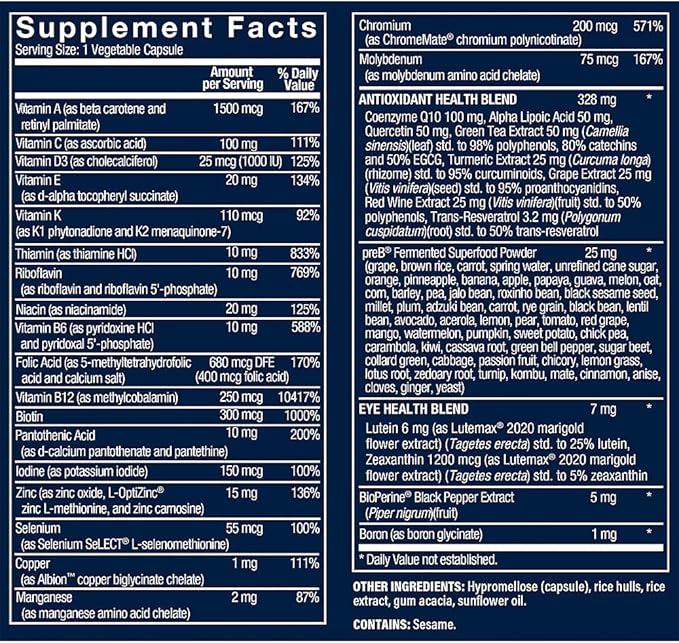 Vthrive The Vitamin Shoppe Bioactive Multivitamin Daily Men’s Multivitamin with Vitamins Minerals Antioxidants &amp Nutrients for Energy Immune and Overall Wellness Support Gluten Free 30 Capsu