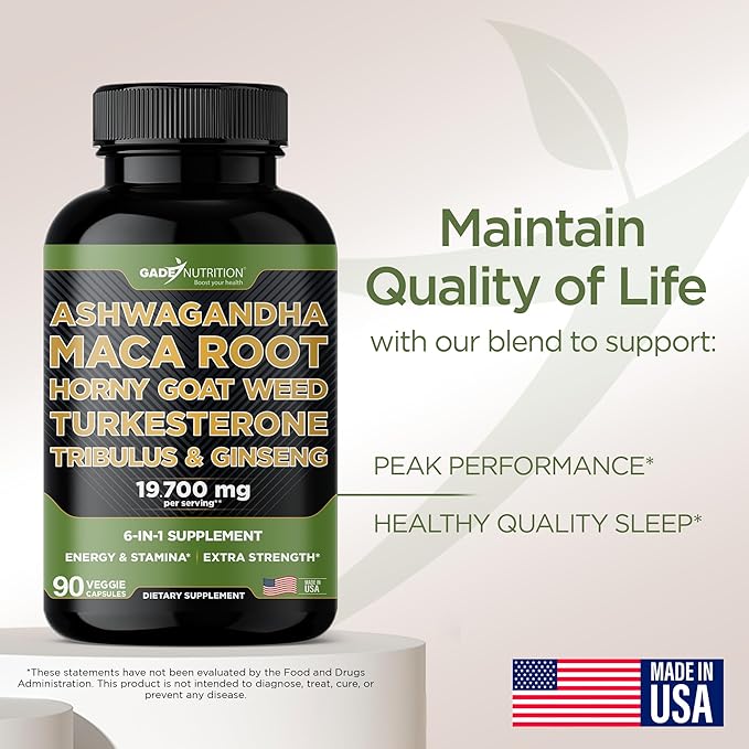 Gade Nutrition Ashwagandha with Maca Root Horny Goat Weed Turkesterone Tribulus Terrestris Panax Ginseng + Nitric Oxide Booster - Bundle for Energy Vitality Performance Pump