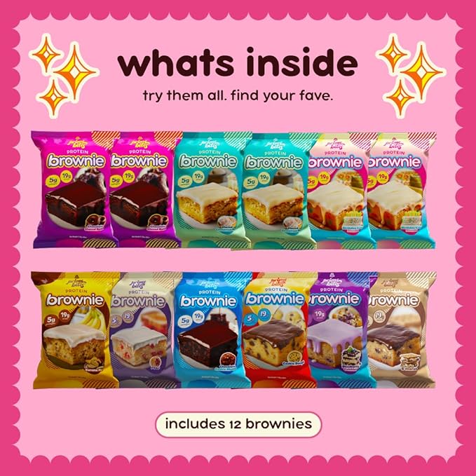 Prime Bites High Protein Brownie (12 Per Box Variety Pack) - 19g of Protein 5g of Collagen Gluten Free Low Sugar Treat Delicious Protein Snack