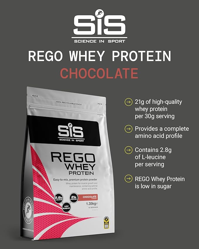 Science in Sport REGO Whey Powder - Whey Protein Powder for Muscle Support in Elite Athletes - 22g Protein - 2.8g L-Leucine - Sports Nutrition - Chocolate Flavor - 48oz