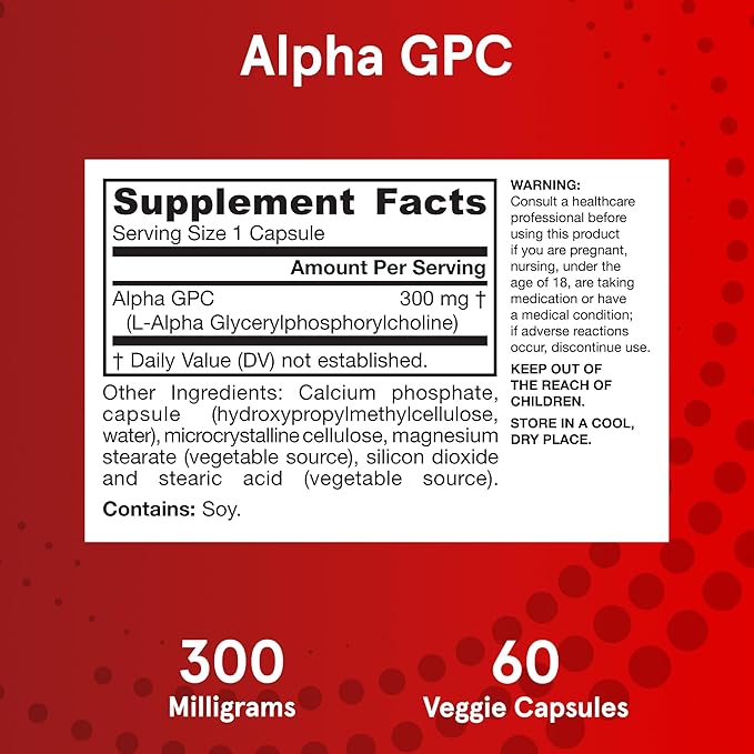 Jarrow Formulas® Alpha GPC 300mg Dietary Supplement Brain Health Supplements for Adults 60 Veggie Capsules 30 Day Supply