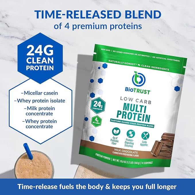 BioTrust Low Carb Protein Powder – Delicious Whey &amp Casein Blend from Grass-Fed Hormone Free Cows – Non GMO Gluten Free (Chocolate)