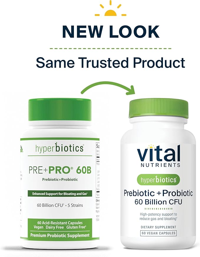 Hyperbiotics Vital Nutrients Prebiotic and Probiotic for Women and Men | 60 Billion CFU | Pre and Probiotics Supports Digestive Health Constipation Diarrhea Gas &amp Bloating | 60 Vegan Capsules
