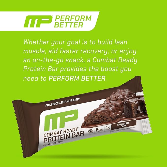 MusclePharm Combat Sport Bar Chocolate Cake Flavor High Protein Bars Combat Cravings Fuel Performance &amp Meet Energy Demands 20g Protein from Whey Protein 5g Fiber Gluten Free 12 Bars