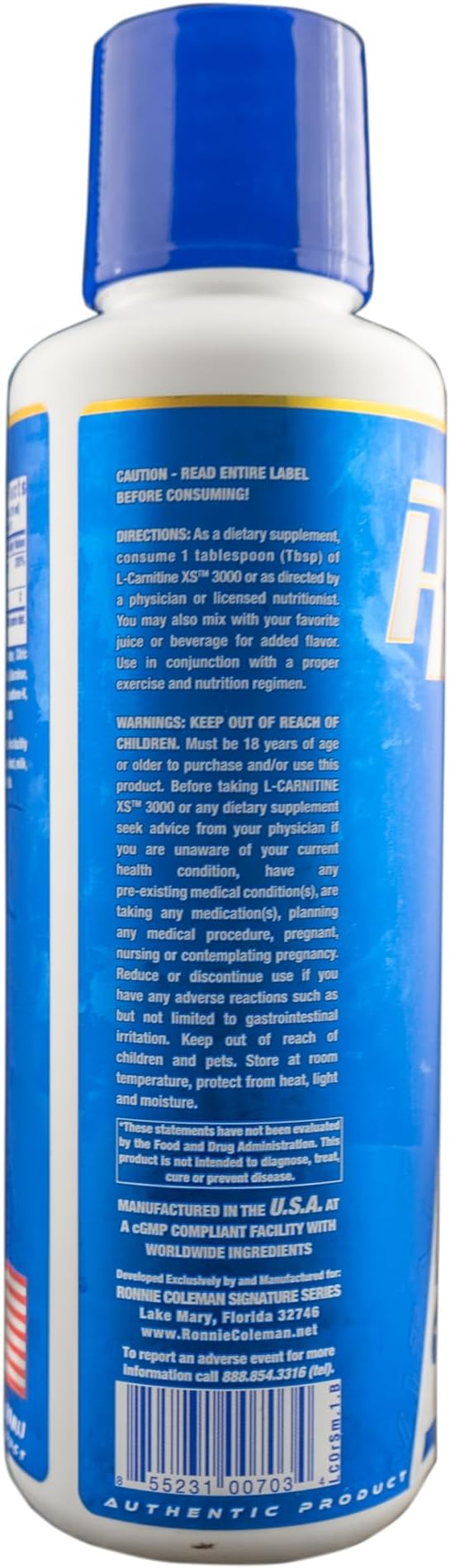 Ronnie Coleman Signature Series L-Carnitine XS 3000 Liquid Amino Acids Metabolism and Lean Muscle Strength Support Stimulant Free Sugar Free Zero Carbs Orange Smash 16 Oz