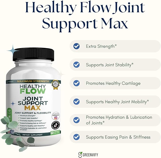 Healthy Flow Joint Support Max 1500mg Glucosamine 60 Capsules Maximum Strength Joint Support Supplement (5)