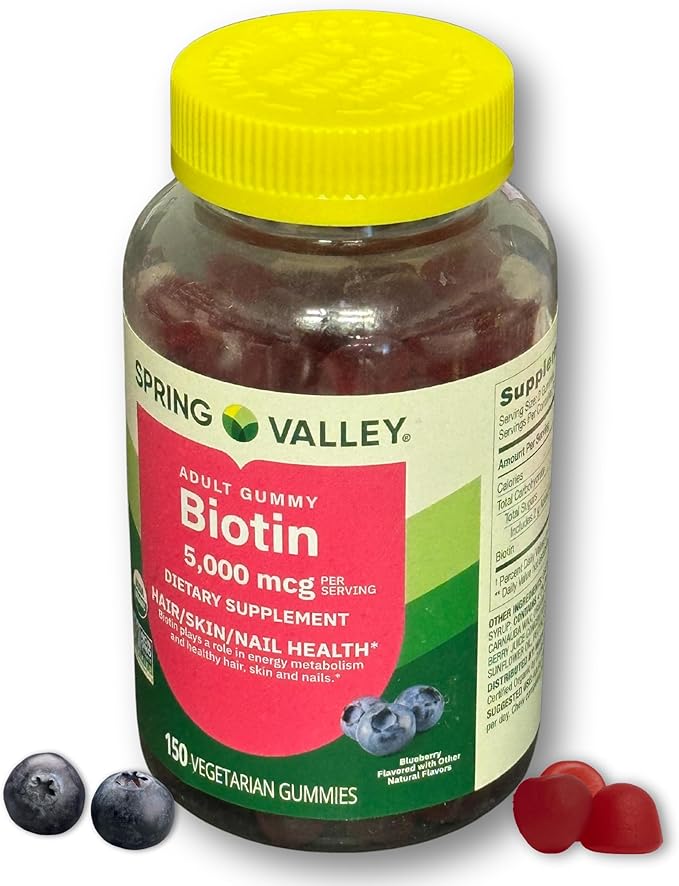 Biotin 5000mcg- Blueberry Flavor Hair Skin and Nails 150 Gummies (Pack of 1) Boxed by Fusion Shop Store