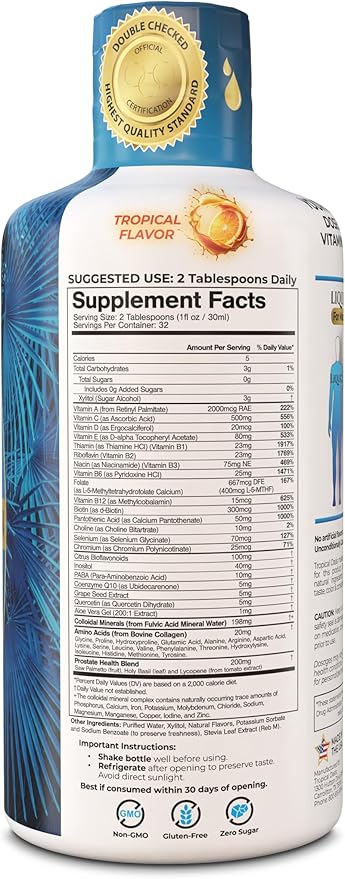 Premium Liquid Multivitamin for Men | Sugar Free Men’s Multi-Vitamin | 100+ Vitamins Minerals &amp Amino Acids to Support Muscle Heart Brain Health &amp Energy | 98% Absorption Rate | Non-GMO | 3