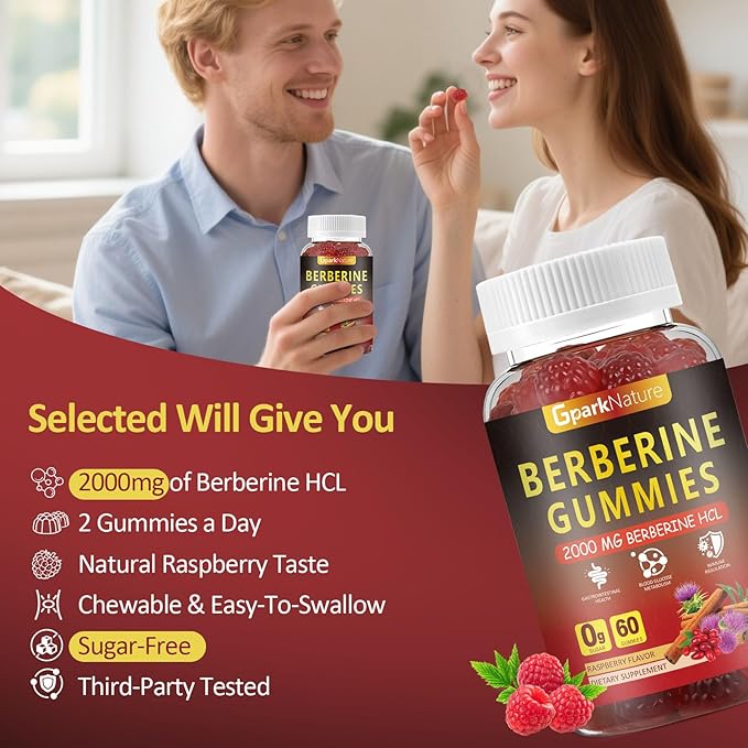Berberine Gummies 2000 mg Berberine Supplement with Ceylon Cinnamon Turmeric Milk Thistle Magnesium Chromium for Immune Support Sugar Free Vegan Raspberry Flavor 120 Count-2 Pack