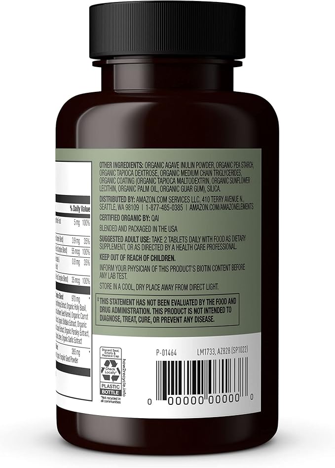 Amazon Elements Organic Whole Food Men's Multi 60 tablets