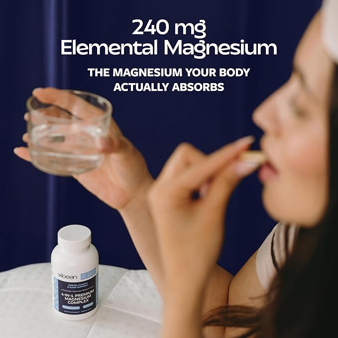 4 in 1 Magnesium for Sleep Support L-Threonate Glycinate Malate &amp Citrate 240mg Chelated Magnesium Complex Supplement (60 Capsules) (1 Month Supply)