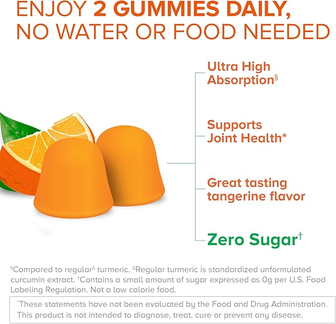 Qunol Zero Sugar Turmeric Gummies Gummy with 500mg Turmeric Curcumin Joint Support Supplement Ultra High Absorption Tumeric Curcumin Vegetarian Gluten Free 120 Count