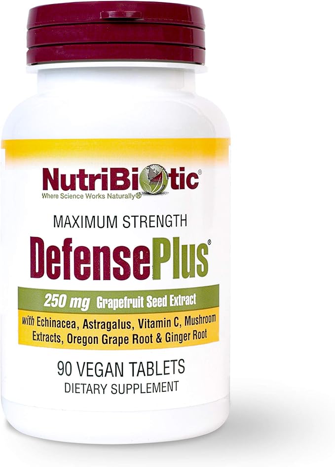 NutriBiotic – DefensePlus 90 Tablets - 11 in 1 Immune Support with Vitamin C Zinc Grapefruit Seed Extract Echinacea Astragalus Root &amp Immune Boosting Extracts &amp Mushrooms - Vegan &amp Gl