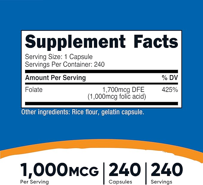 Nutricost Folic Acid (Vitamin B9) 1000 mcg 240 Capsules (Pack of 2)