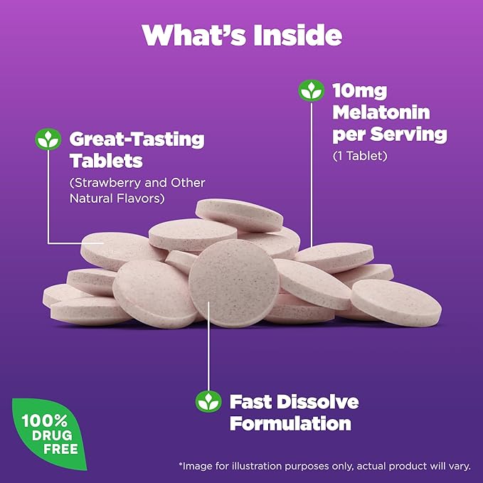 Natrol Melatonin 10mg Fast Dissolve 100ct &amp Biotin 10000mcg Fast Dissolve 60ct Strawberry Tablets Bundle for Sleep Hair Skin &amp Nails